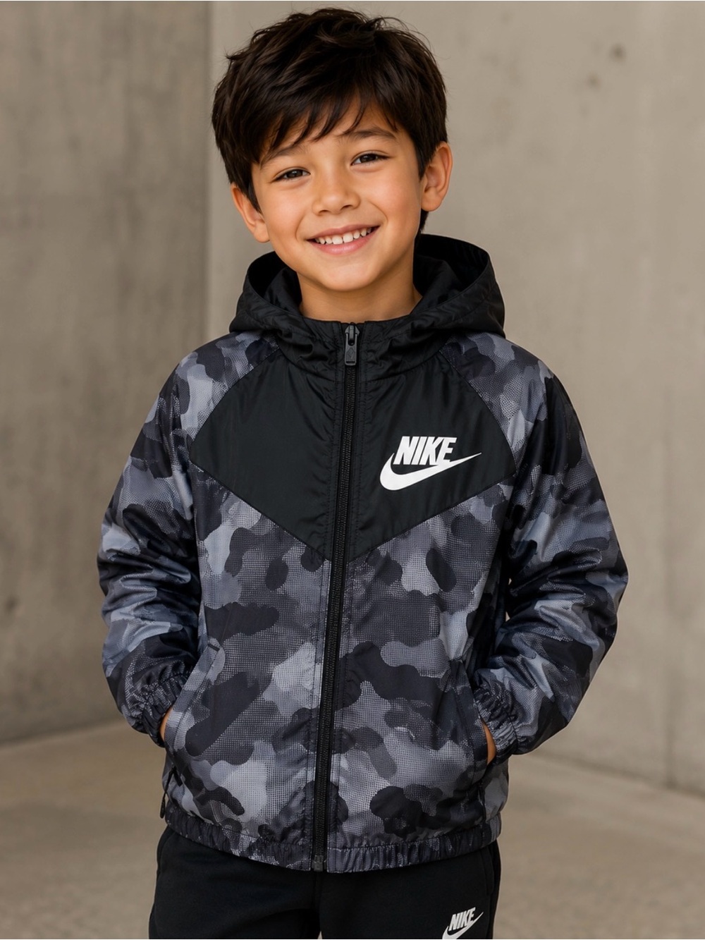 Nike Kids Camo Jacket - Black and Gray